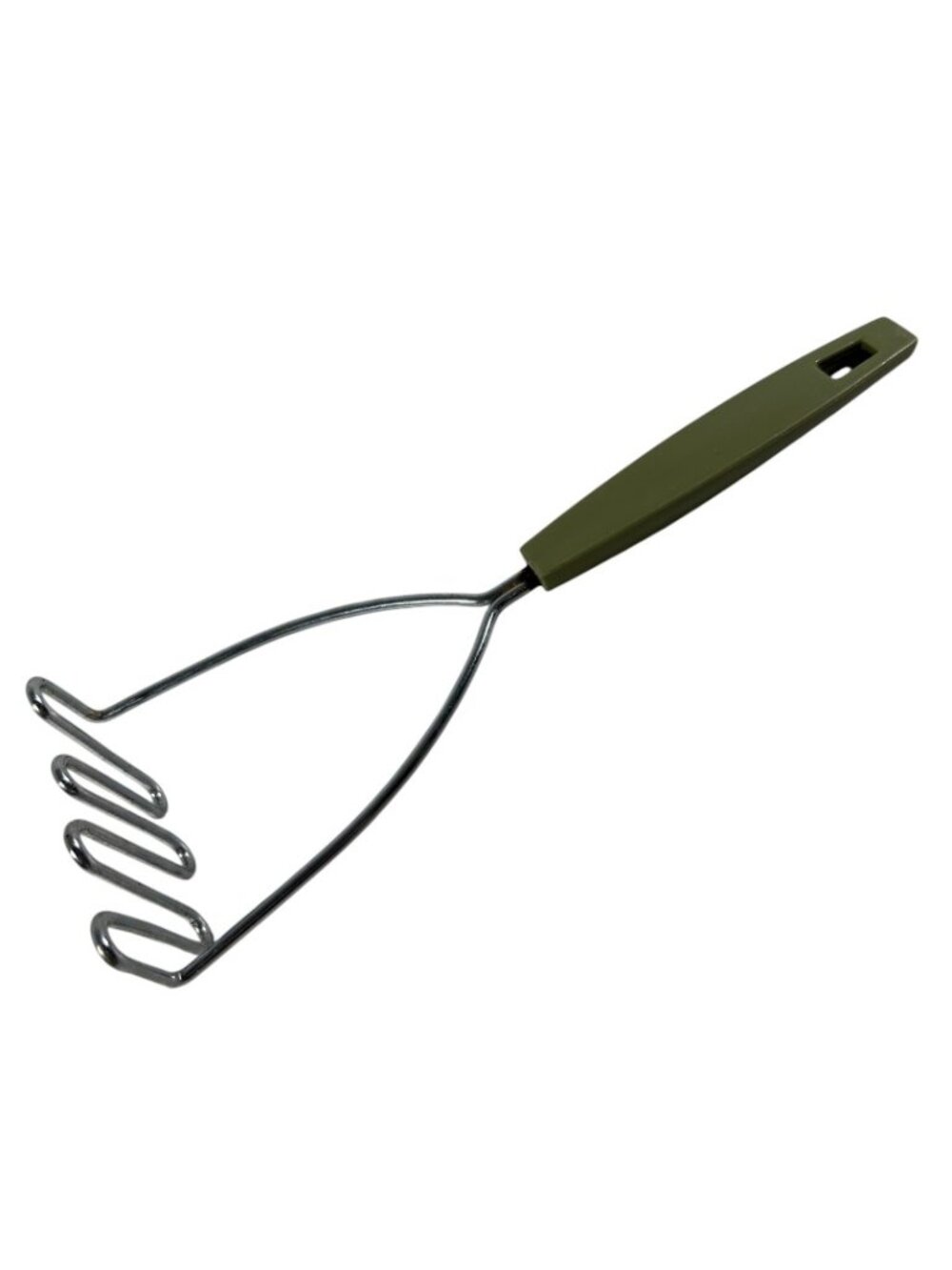 Vintage Hand Potato Masher Plastic Avocado Green Handle Stainless Steel 10"
